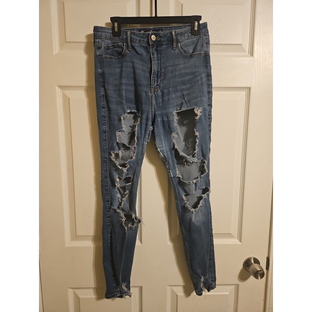 Hollister Curvy High Rise Super Skinny Soft Stretch Med Wash SIZE 13R 31”x28”